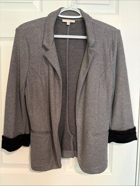 Skies Are Blue Gray Open-Front Blazer with Black Cuff Accent